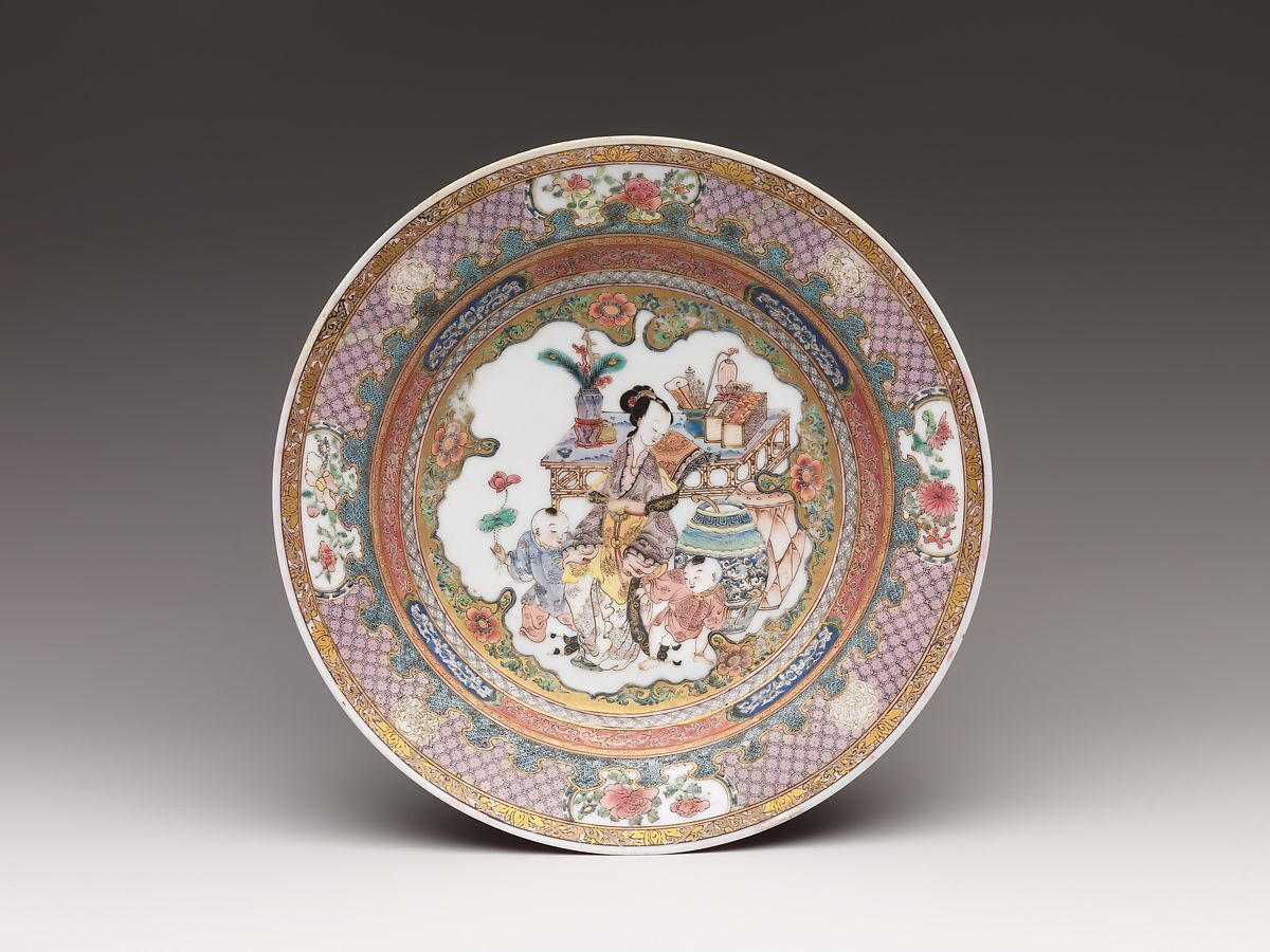 Porcelain plate with a woman and her children