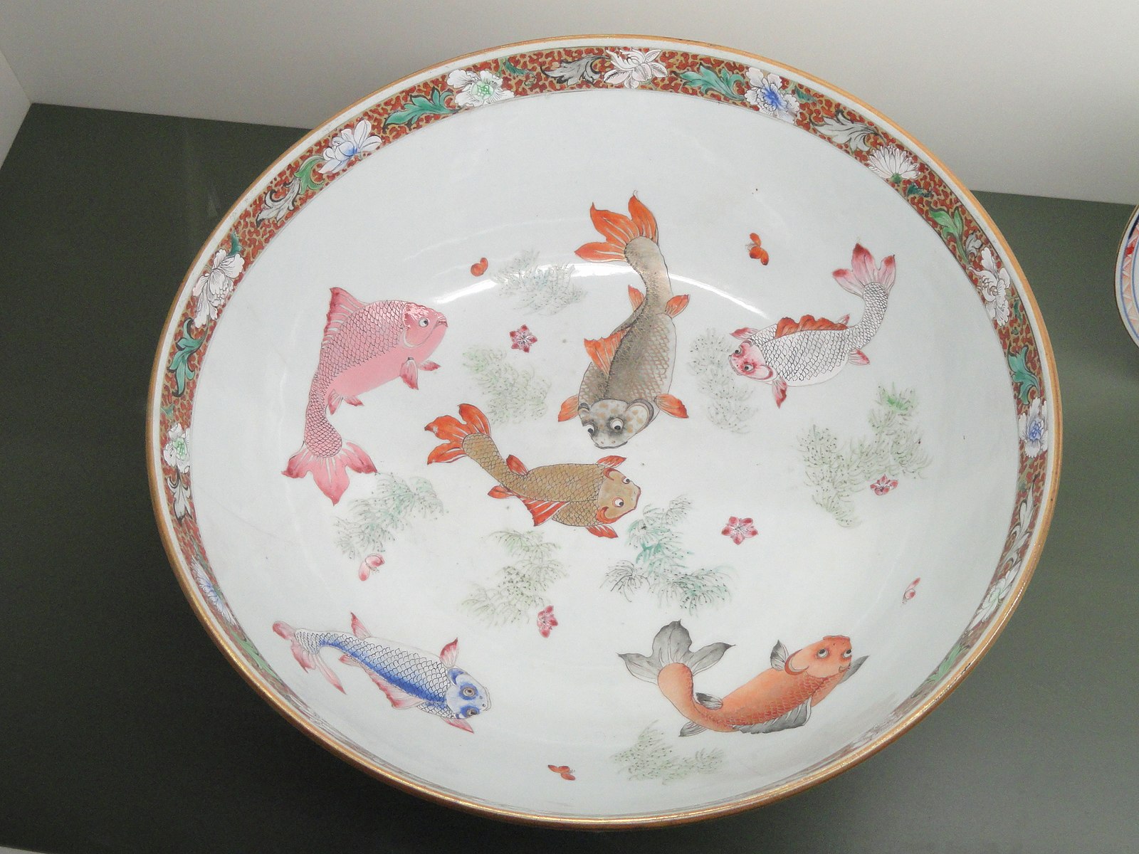 Ming porcelain platter painted carp in various colors