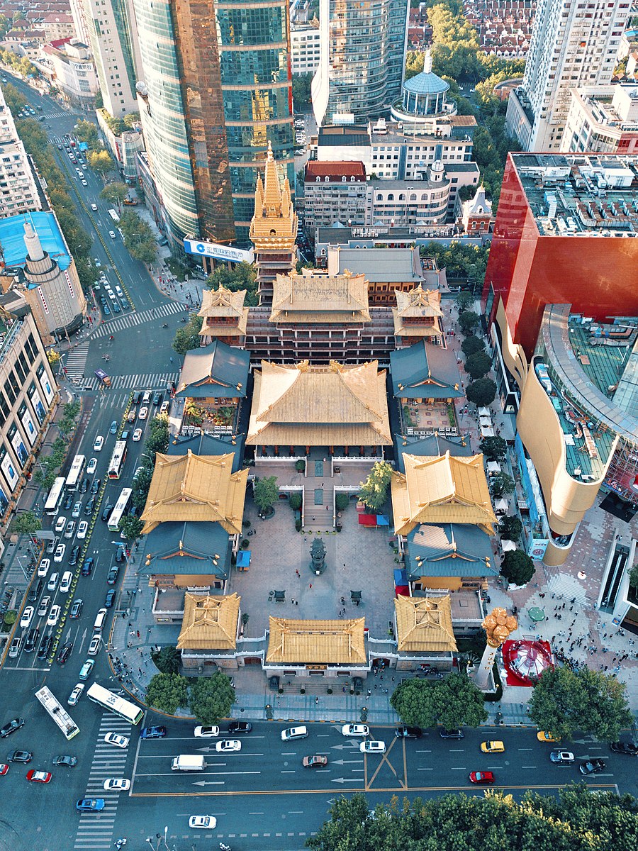 Jing'an Temple in the middle of a city which is painted gold