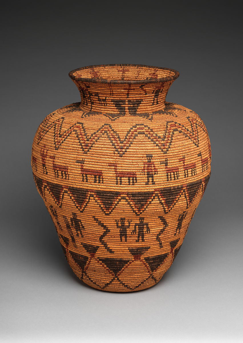 Apache woven storage basket with color geometric shapes