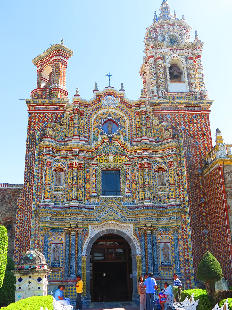 Outside of a church with colorful tiles