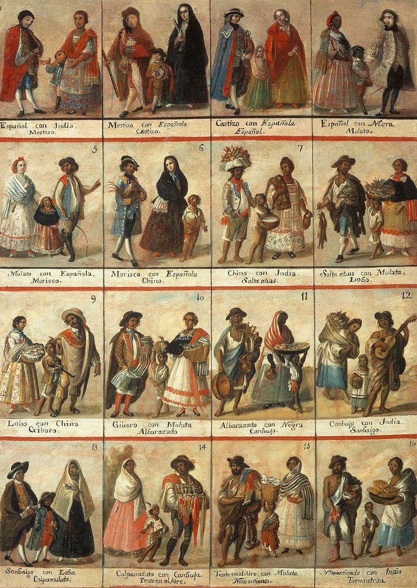 Sixteen panels with paintings of different men, women, and children