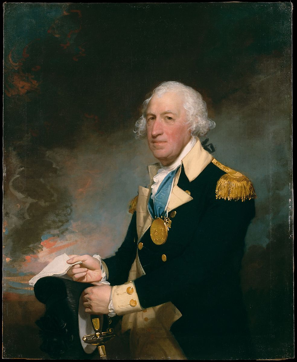 A man sitting on a chair with white hair wearing a uniform with his hands resting on a sword