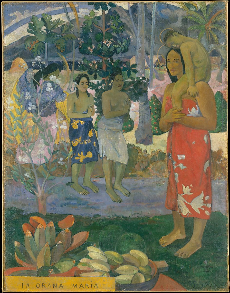 Four women and a toddler standing in a tropical island setting