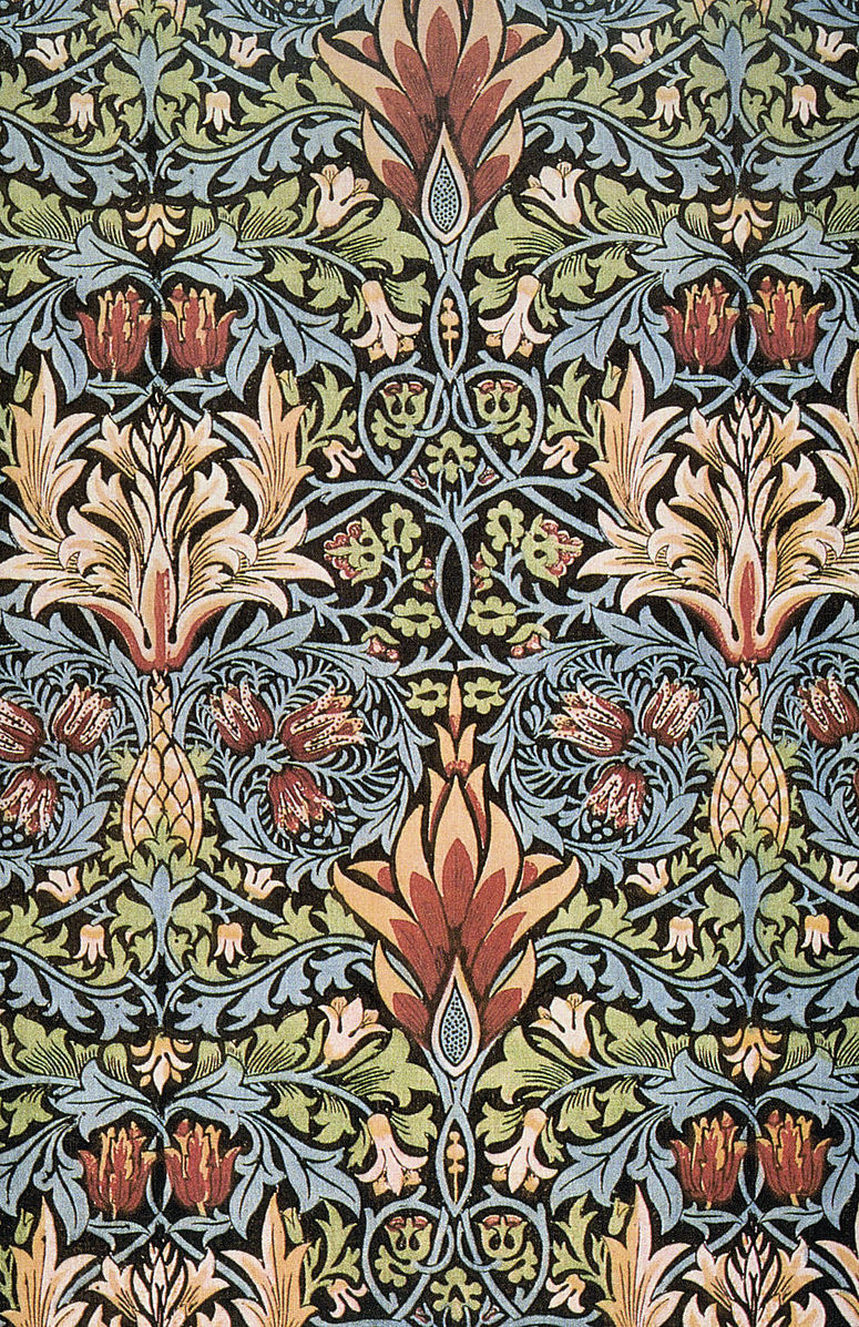 A repeating pattern of flowers and vines in multiple colors