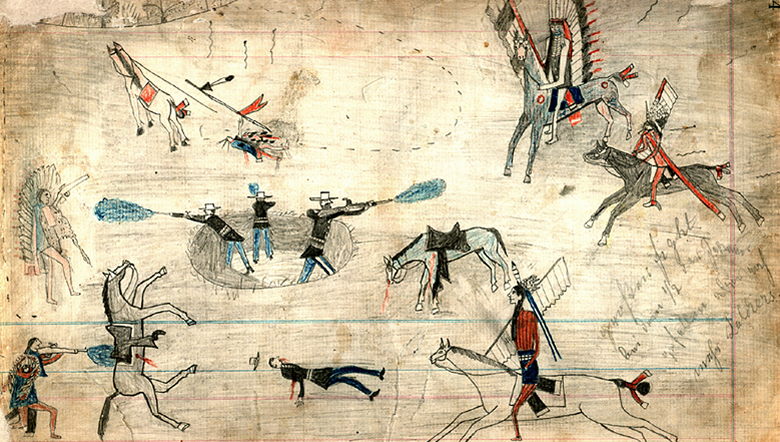 A scene of several men on horseback or hand to hand combat