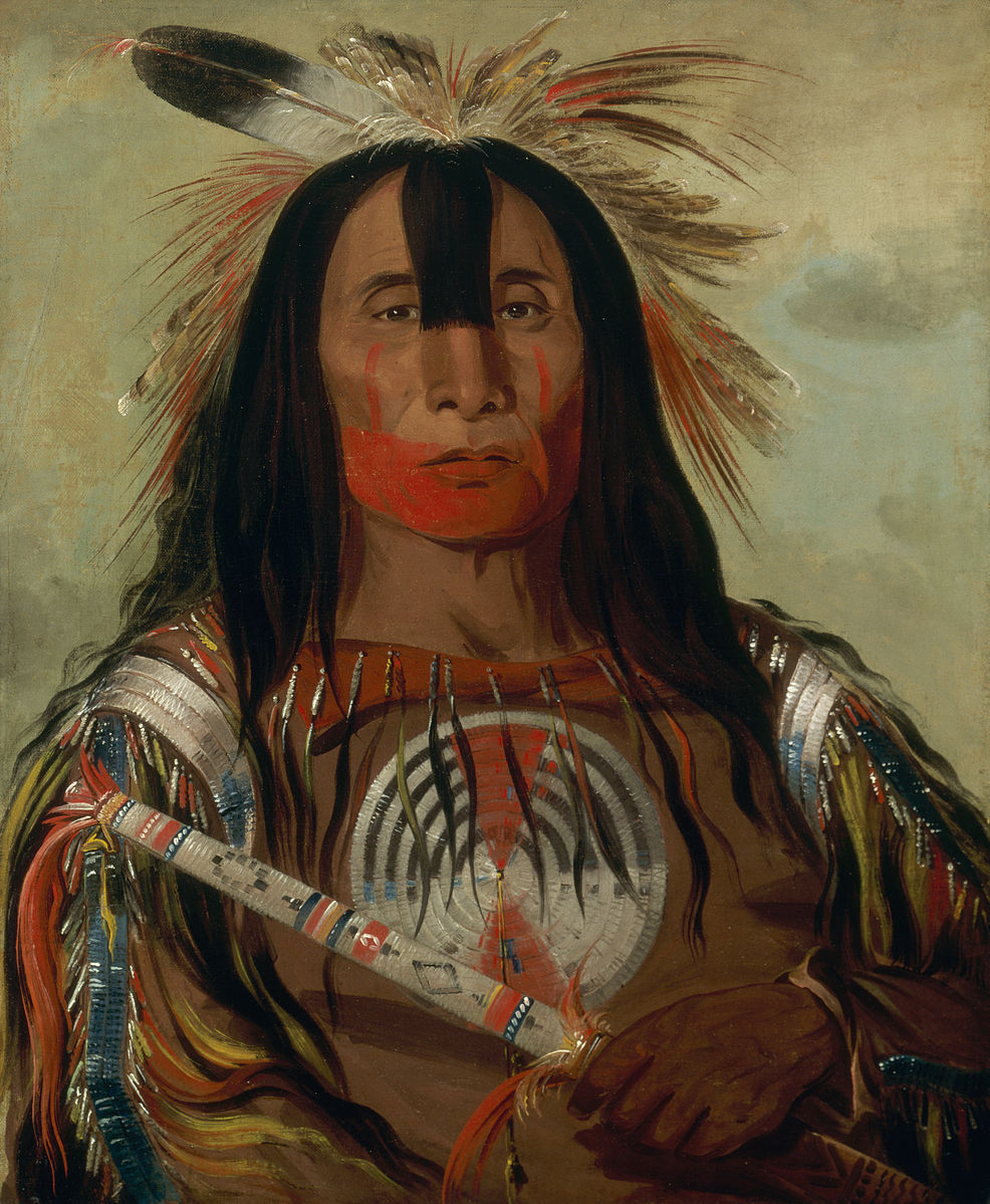 A man with long hair and traditional native clothing
