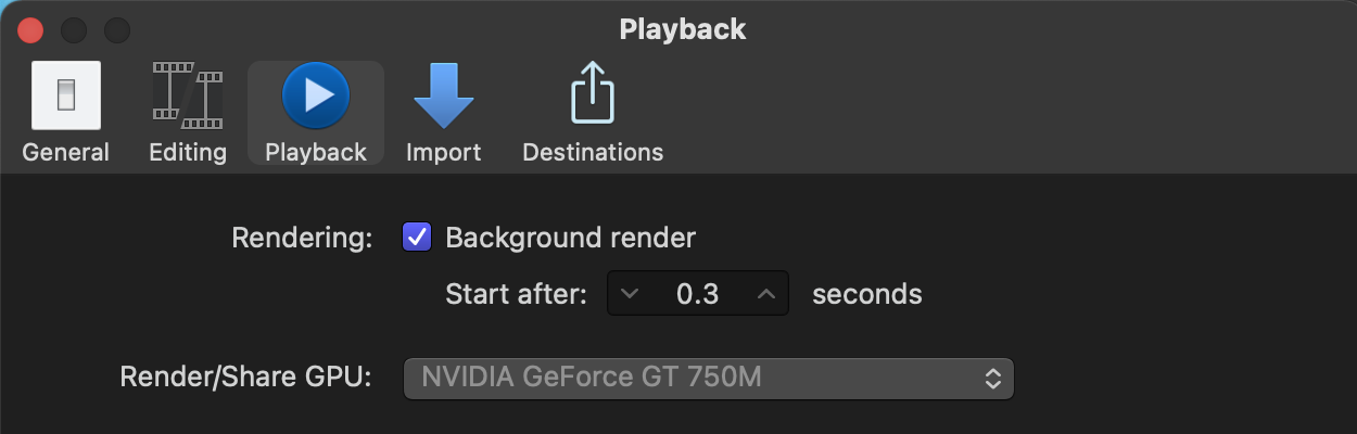 Apple Final Cut's preferences in the application
