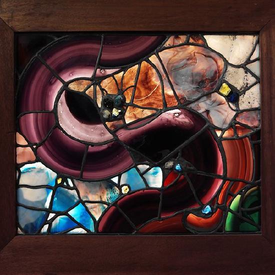 close up of a small section of stained glass window 