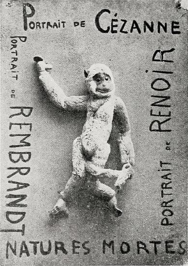 A black and white monkey with large text surrounding it