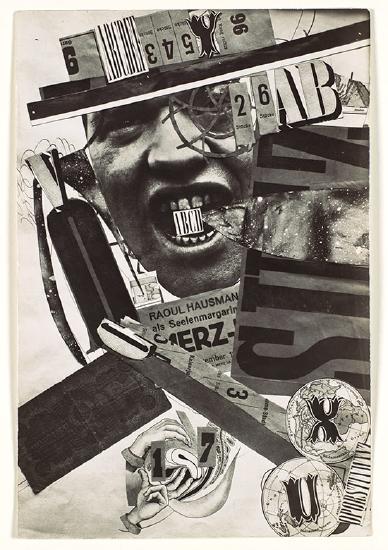 a black and white conglomerate with a mans head, a fish and a cervical inspection