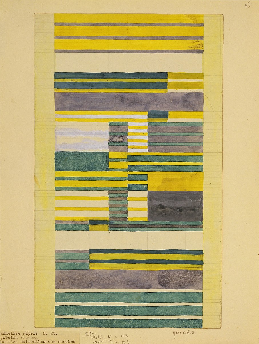 Watercolor with greens and yellows painted into a patter of stripes 