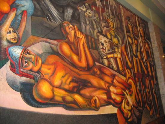 Two men laying on an altar surrounded by an army