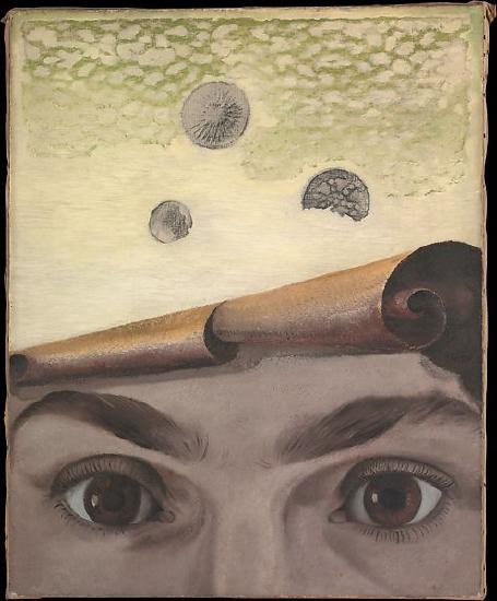 A closeup of a persons eyes and a yellow background 