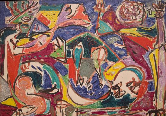 A painting of multiple colors with multiple brush strokes