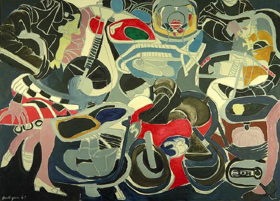 A painting of multiple colors and multiple brush strokes