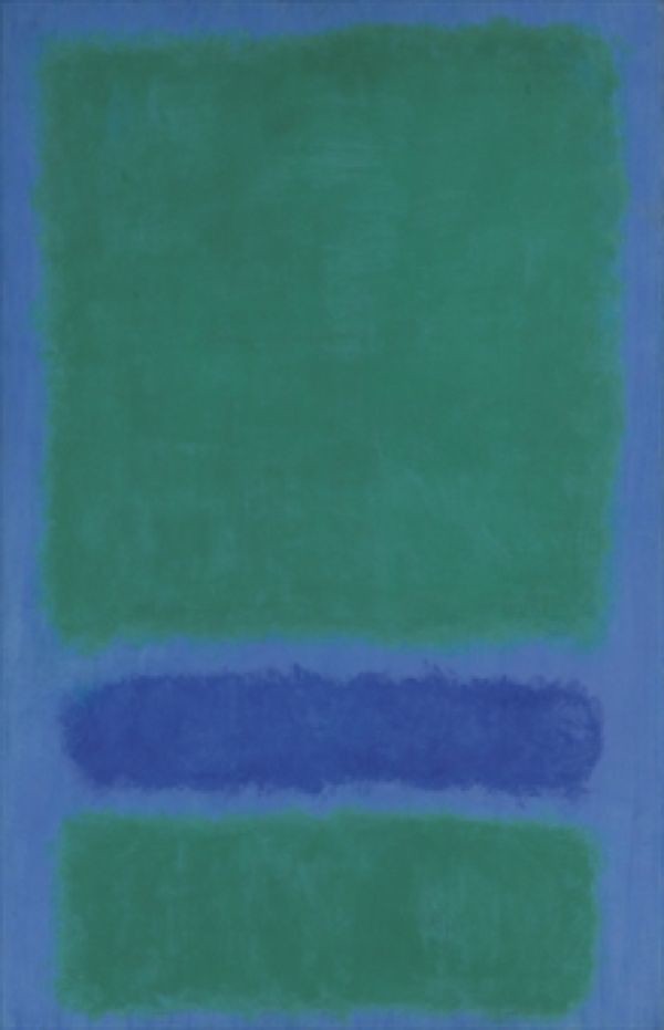 Una pintura a rayas azules y verdes