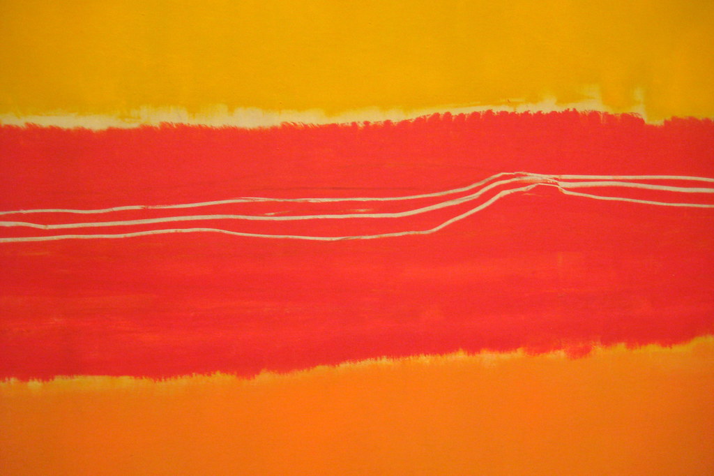 A red and orange striped painting