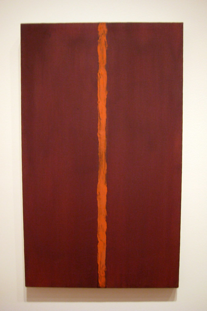 a painting of red with a orange stripe down the middle