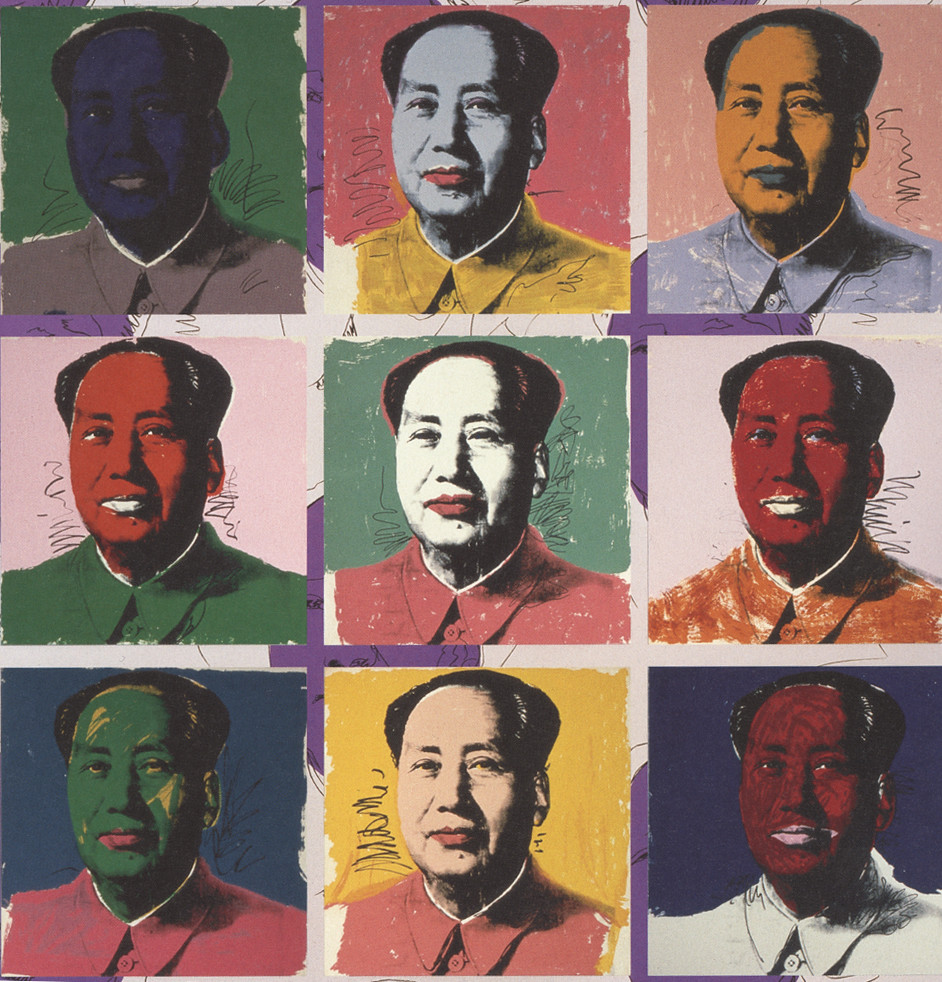 Nine men in multiple colors in a nine patch grid