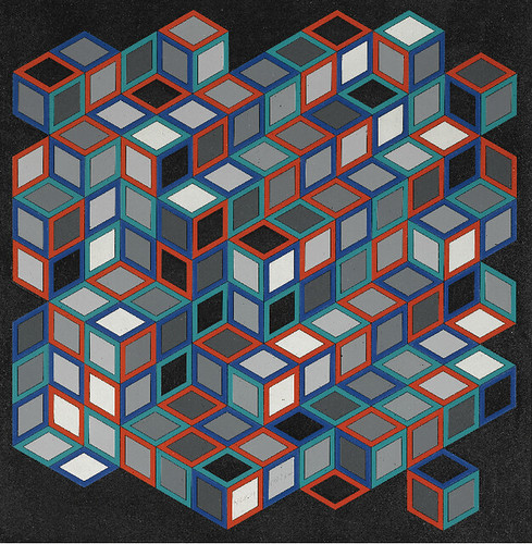 multiple colorful squares stacked on top of each other against a black background