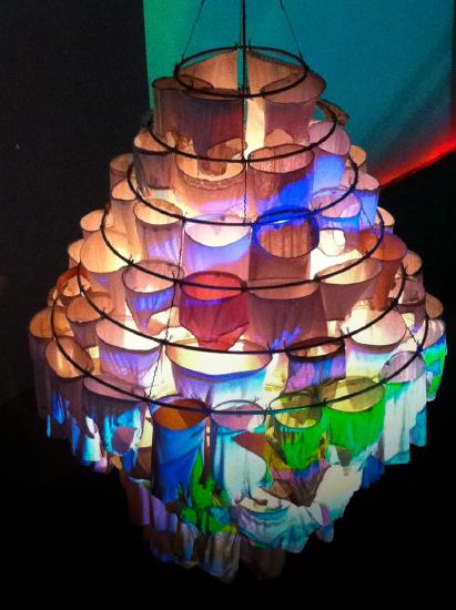 a metal chandelier with womens underwear light up