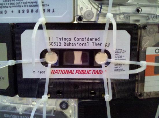 close up of tape cassettes