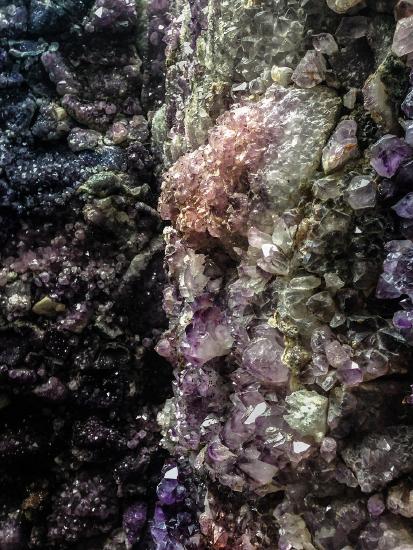 Closeup of the colored mineral rocks by the stairway