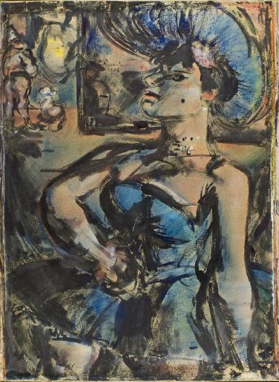 A woman wearing a blue dress with a blue hat