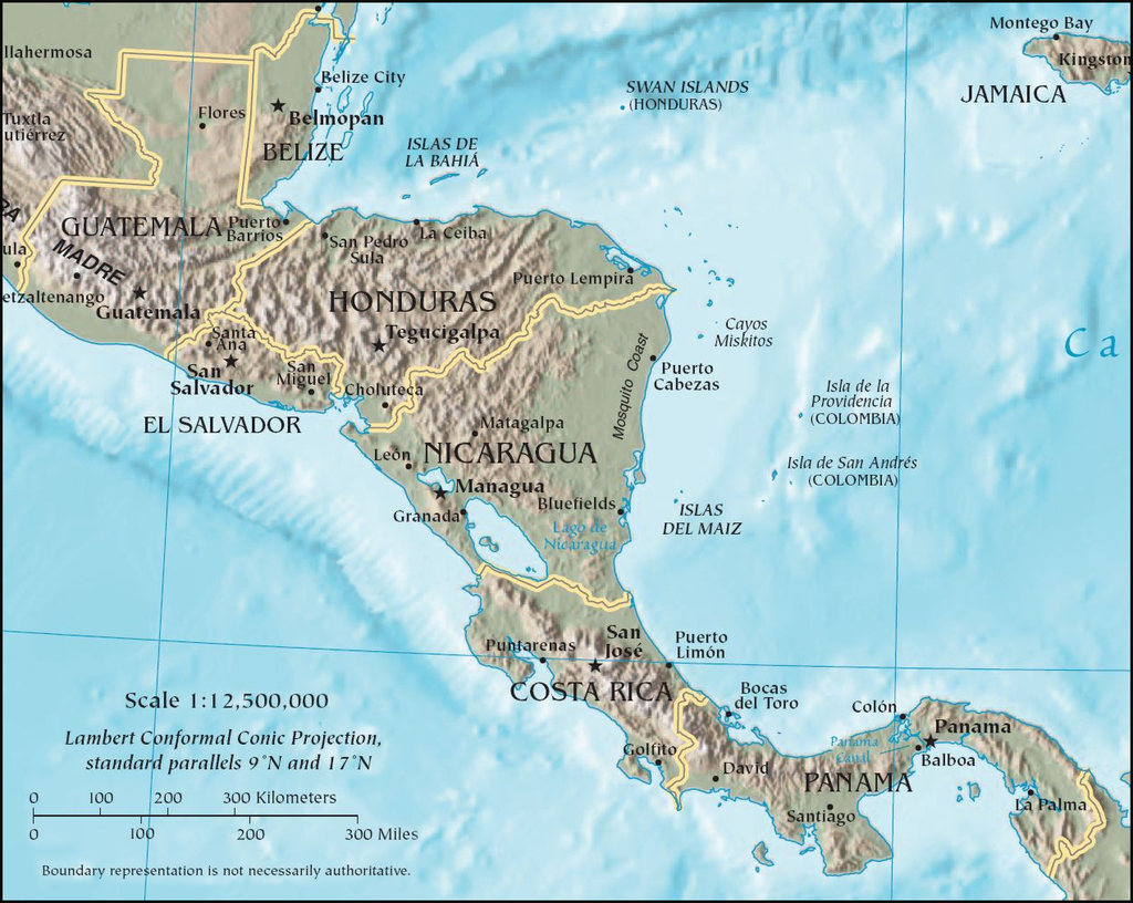 mapa físico de Centroamérica
