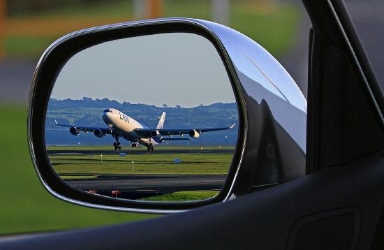 Airplane reflected in mirror