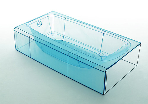 a blue bathtub made of wire and fabric
