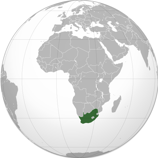 South Africa location on the world map