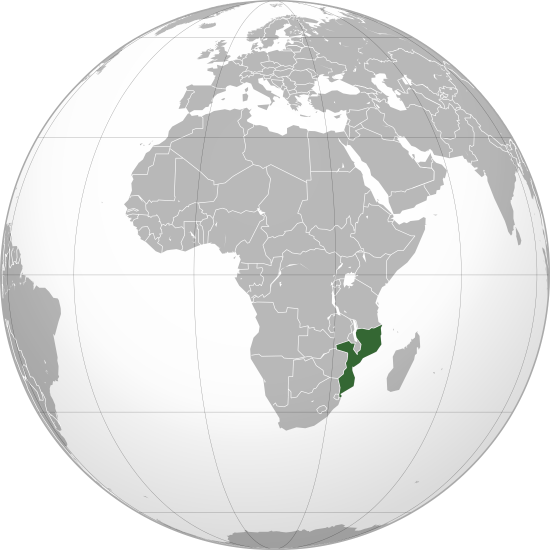 Republic of Mozambique on a map of Africa