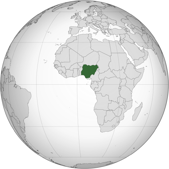 Nigeria on a map of Africa