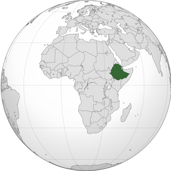 Ethiopia on a map of Africa