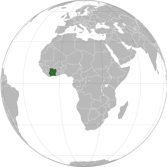 Côte d'Ivoire on a map of Africa