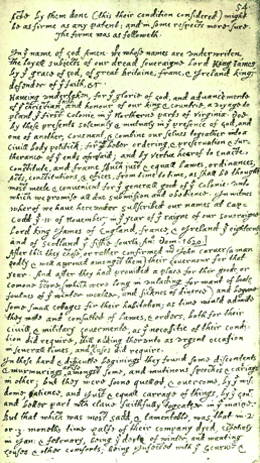 Ceci est une transcription du Mayflower Compact, écrite à la main.