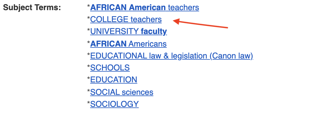 Subject terms for a search about faculty of color