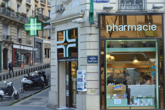 The entrance to a pharmacy in Paris