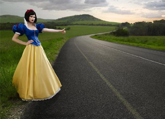 Snow White hitchhiking