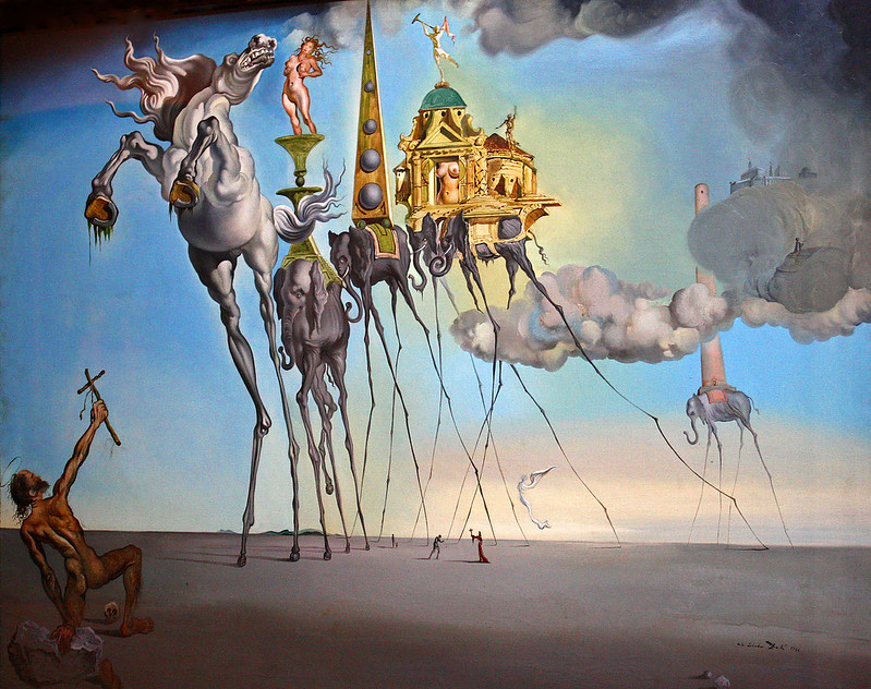 large parade of long legged animals in a dream setting