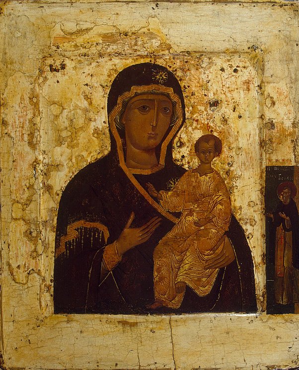 Nuestra Señora Odigitria, Rusia, finales del siglo XVI, témpera sobre tabla y dorado, 34.5 x 29 cm (Ermita)