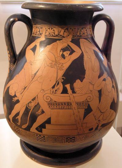 Pan Painter, Pelike with Herakles and Bousiris, about 470 B.C.E., terracotta (National Archaeological Museum, Athens, photo: Marsyas, CC BY-SA 2.5)