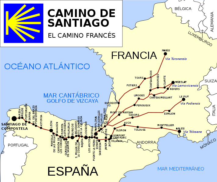 Mapa de la ruta francesa del Camino de Santiago