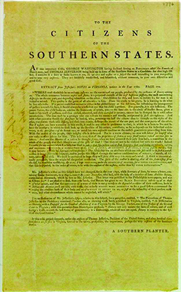 تُعرض الصفحة الأولى من شريط عريض بعنوان «إلى مواطني الولايات الجنوبية».