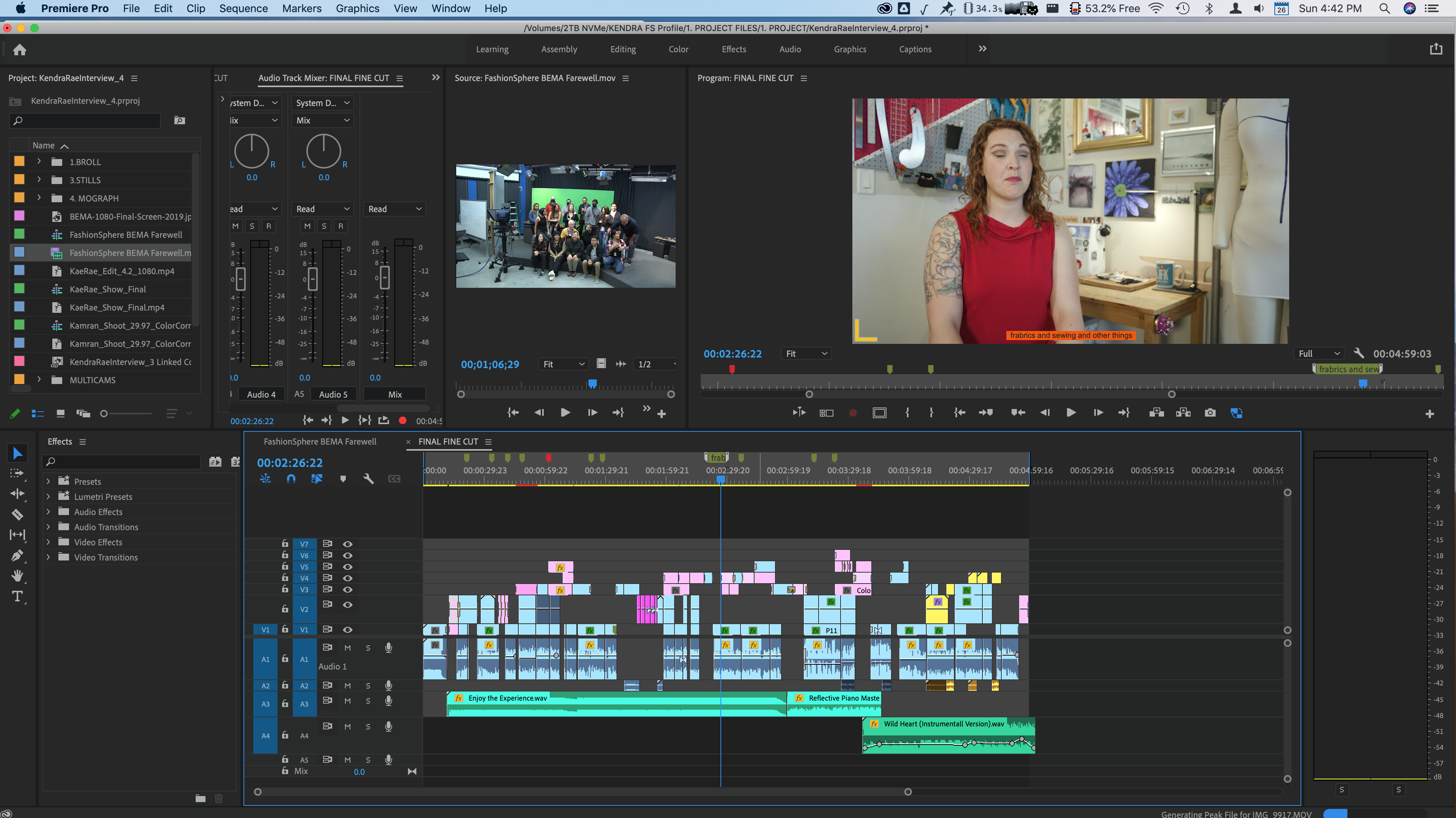 Image of a completed timeline in Premiere Pro before the finishing process. 