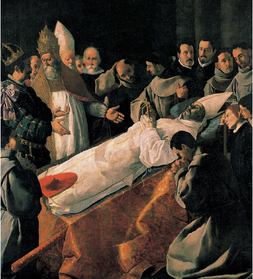 Francisco de Zurbarán, The Funeral of St. Bonaventure, 1629. Oil on canvas, 8'2" × 7'4".  Musée du Louvre, Paris, France 
