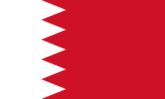 Flag of Bahrain with zigzag patterns, red and white.
