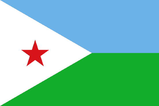 Flag of Djibouti blue, green, red, white with one red five pointed star